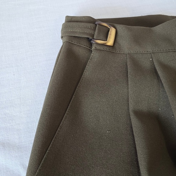 Vintage Pleated High Waist Trousers Side Buckle Size 12 Olive Green 80s Office - Picture 3 of 7